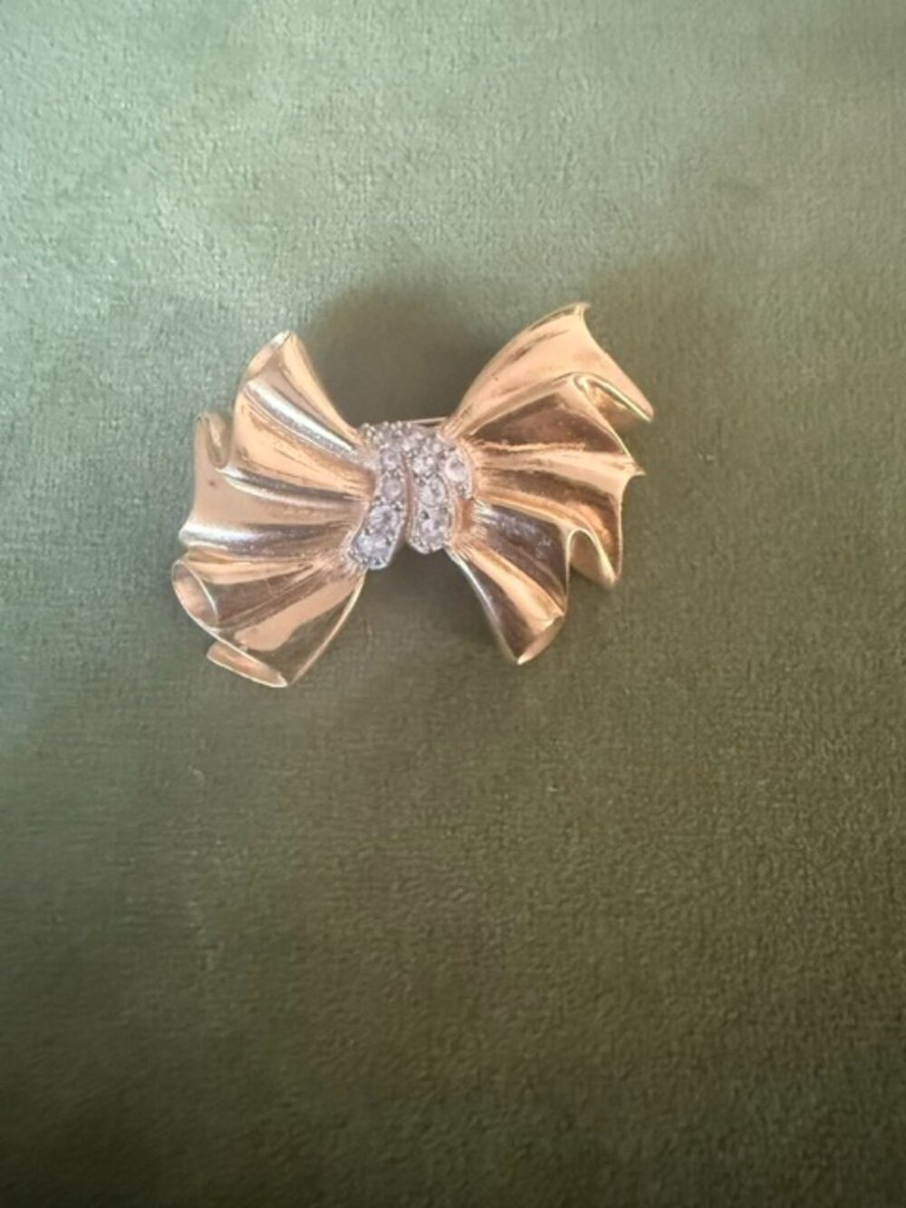 Givenchy Bow Brooch Ribbon Gold Tone & Rhinestones Designer Signed Vintage Pin